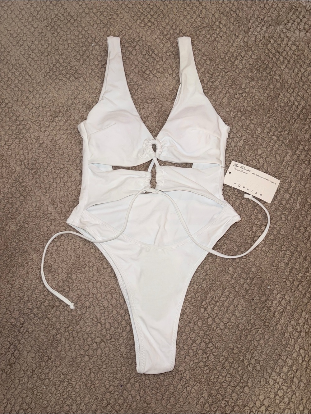White Cutout One-Piece Swimsuit with Tie Front